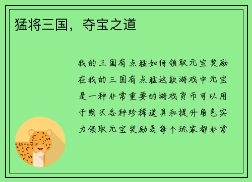猛将三国，夺宝之道