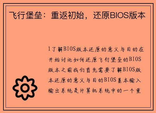 飞行堡垒：重返初始，还原BIOS版本